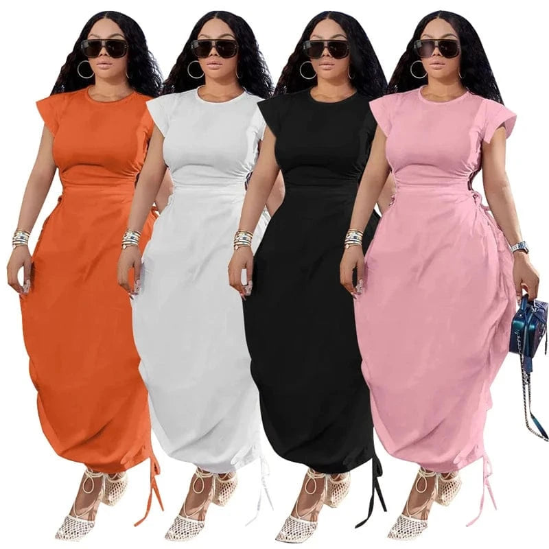 2024 summer women modest free chic casual lounge short sleeve solid color maxi long plain tee t dress for women ladies long