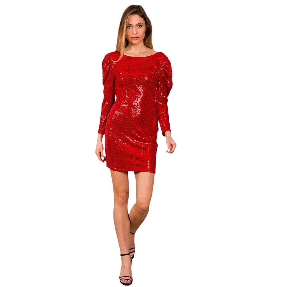 2024 Summer Women's Clothing Sexy Fashion Multi-Color Sparkly Sequins Dress Hip Nightclub Dress O-Neck Glitter Long Sleeve Robe