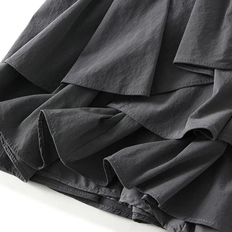 2024 Summer Y2K Kawaii Short Mini Skirt Woman Solid Color Ruffles Japanese Style Elastic Waist A-line Skirts for Girls