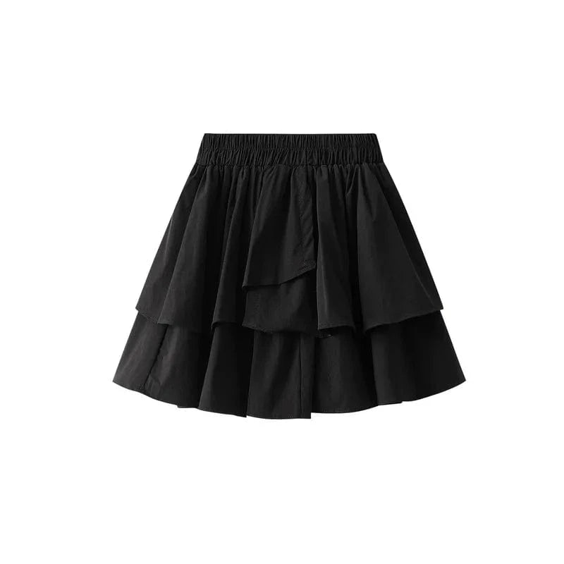 2024 Summer Y2K Kawaii Short Mini Skirt Woman Solid Color Ruffles Japanese Style Elastic Waist A-line Skirts for Girls