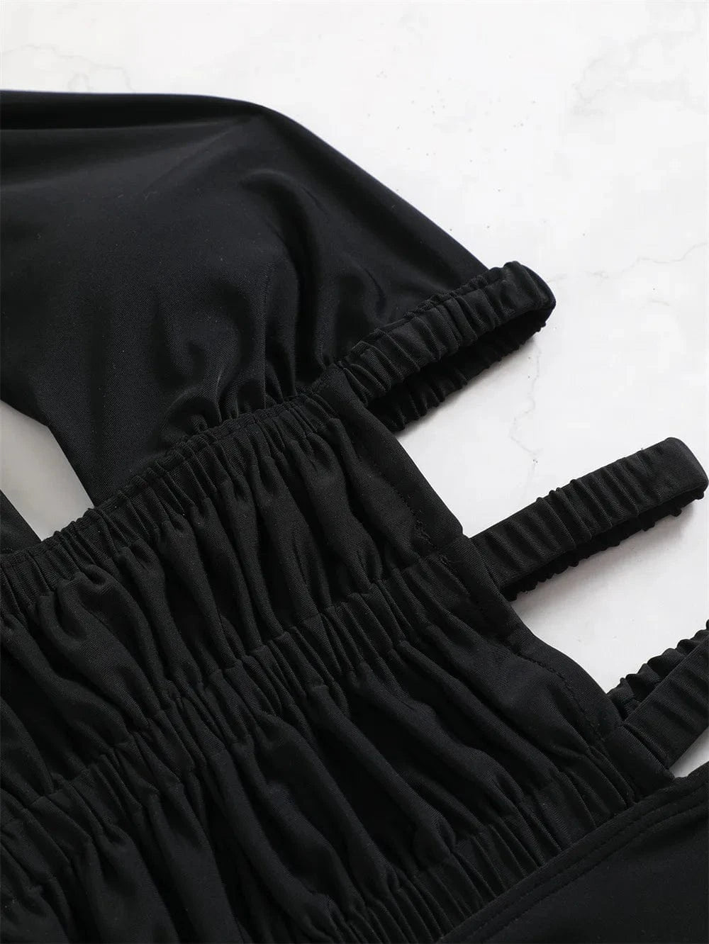 2024 Super Sexy Waist Special Design Pure Black One Piece Bikini Women Conservative Swimsuit Swimwear