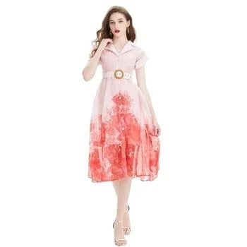 2024 Temperament Workwear Printed Waist Wrap Dress - Two Piece Set XY2034080