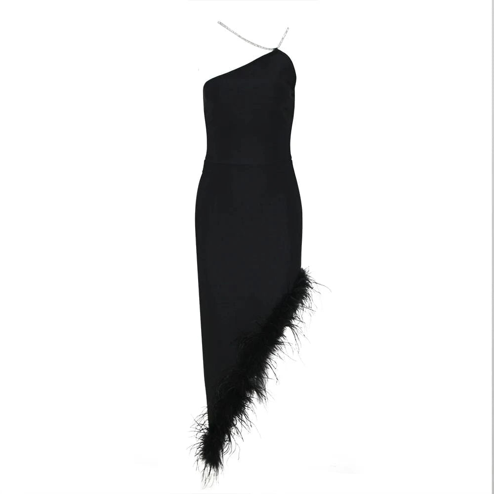 2024 Top Quality New Strapless Black Feathers Bandage Mini Dress Women's Sexy Celebrity Club Evening Dress