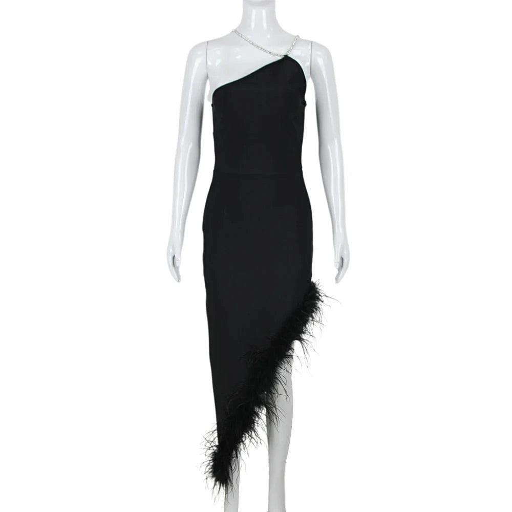 2024 Top Quality New Strapless Black Feathers Bandage Mini Dress Women's Sexy Celebrity Club Evening Dress