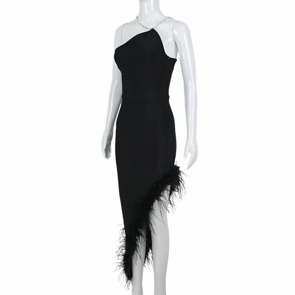 2024 Top Quality New Strapless Black Feathers Bandage Mini Dress Women's Sexy Celebrity Club Evening Dress