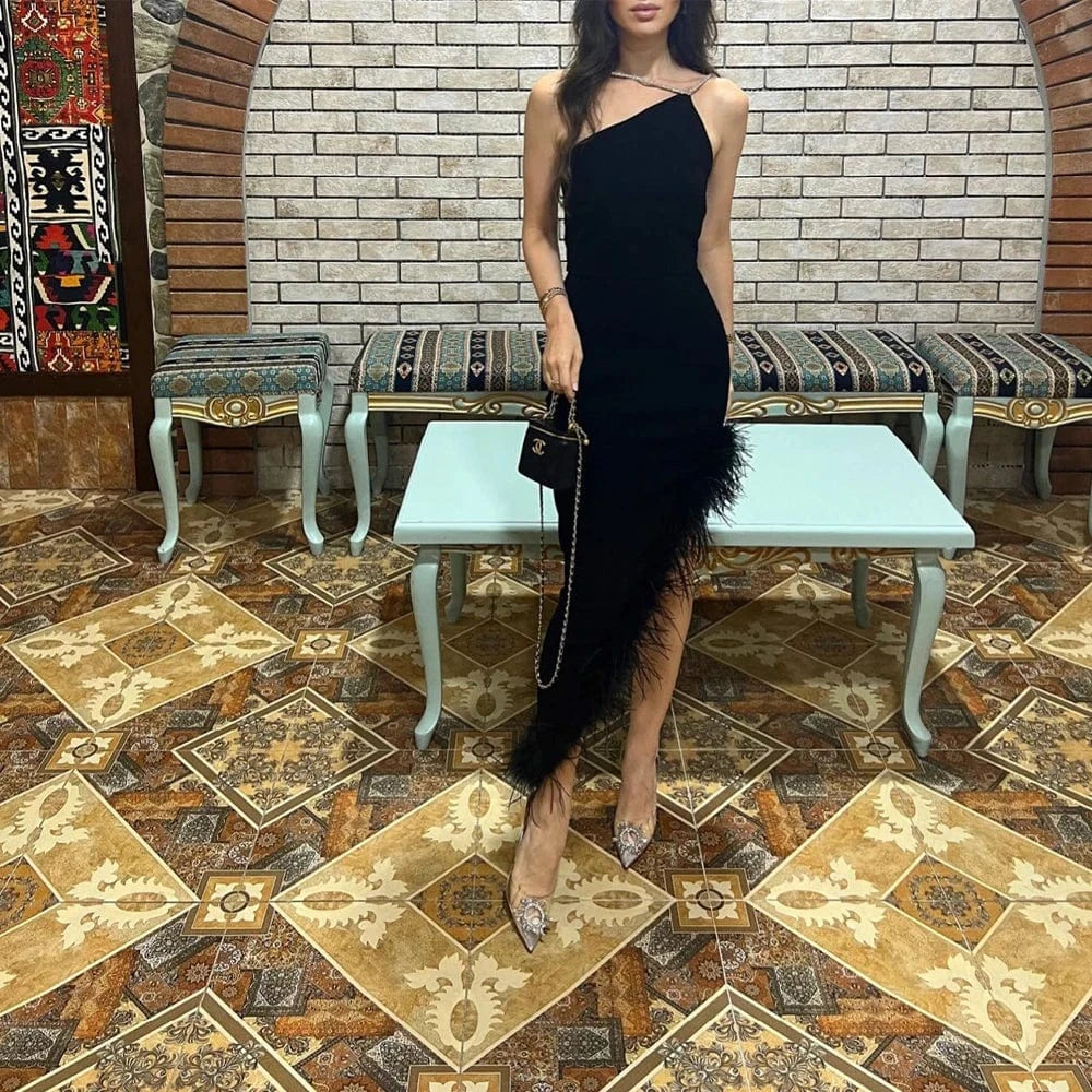 2024 Top Quality New Strapless Black Feathers Bandage Mini Dress Women's Sexy Celebrity Club Evening Dress