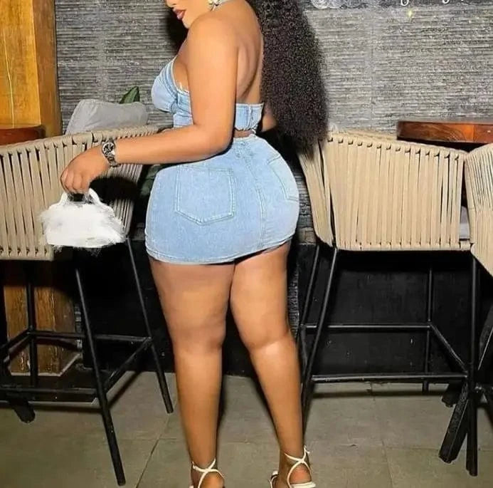 2024 Trending Jeans Shorts 2 Piece Women clothes set  Y2k Stretch Sleeveless Crop Top with Denim Cargo SkIrts women denim set