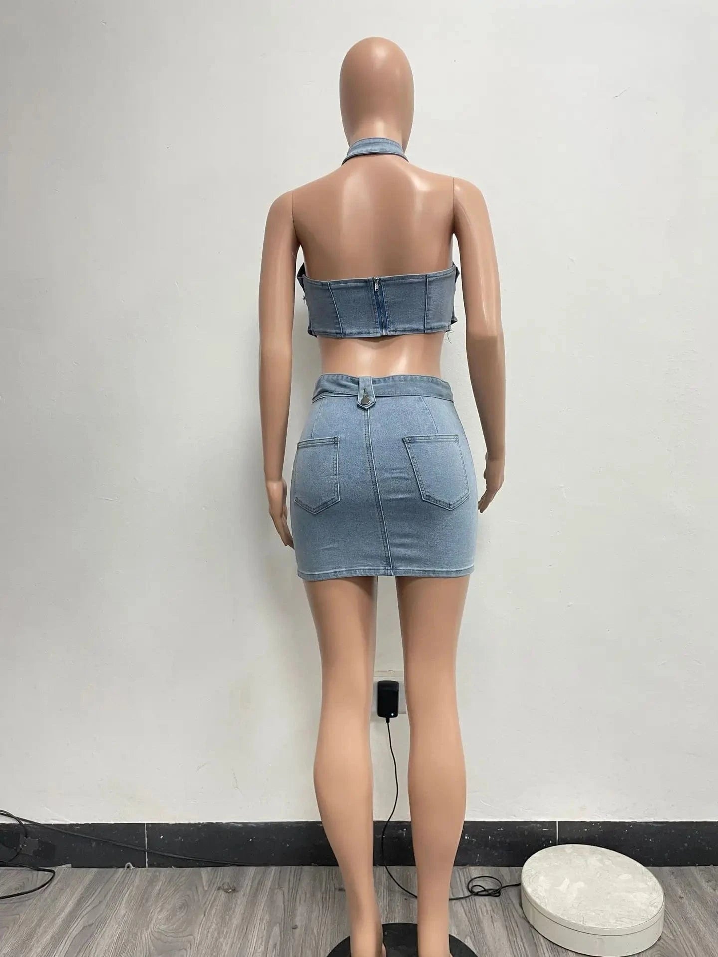 2024 Trending Jeans Shorts 2 Piece Women clothes set  Y2k Stretch Sleeveless Crop Top with Denim Cargo SkIrts women denim set