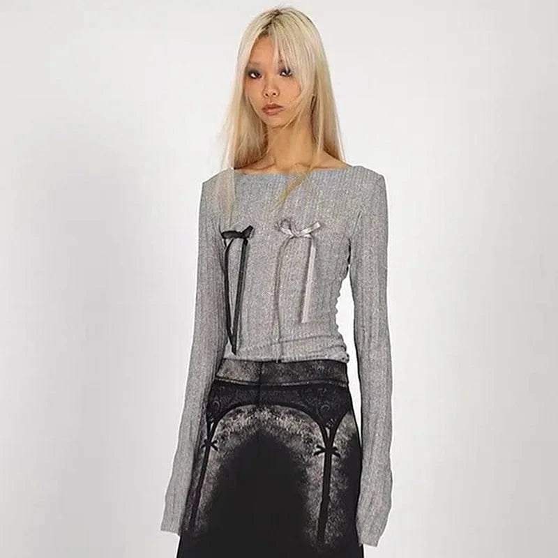 2024 Trending Products New Arrivals Custom High Quality Short T-shirt Early Autumn Loose Long Sleeve High Waist Tee