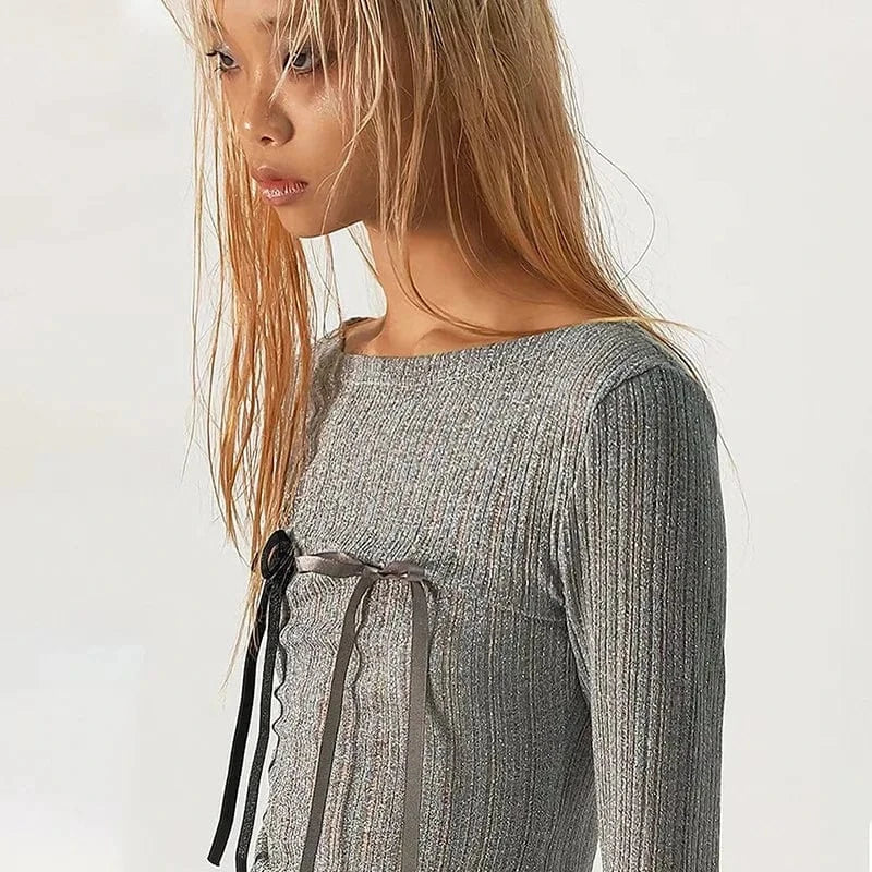 2024 Trending Products New Arrivals Custom High Quality Short T-shirt Early Autumn Loose Long Sleeve High Waist Tee