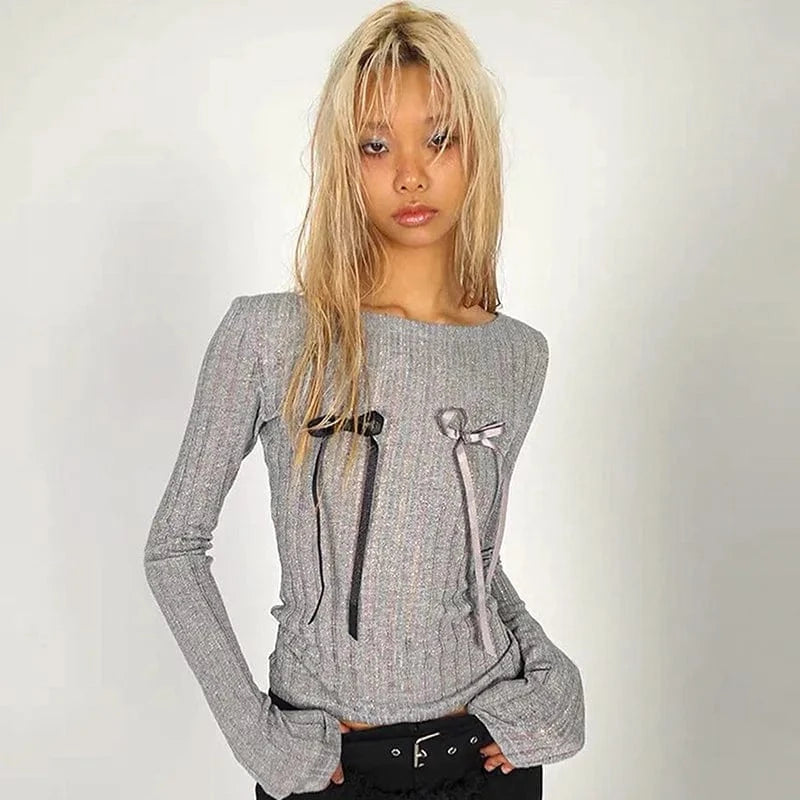 2024 Trending Products New Arrivals Custom High Quality Short T-shirt Early Autumn Loose Long Sleeve High Waist Tee