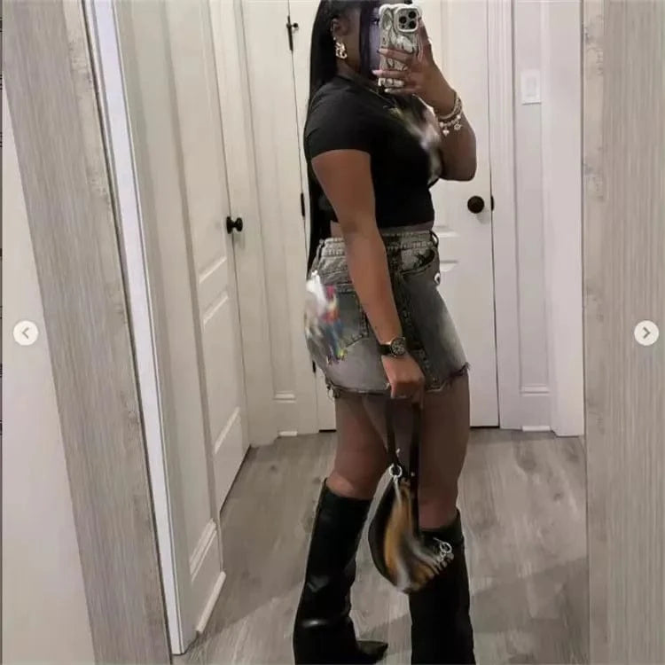 2024 trendy boutique designer digital print fashion t shirt and skirt 2 piece set for women