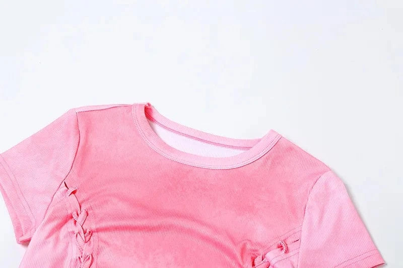 2024 trendy boutique dropshipping usa size cute pink fashion 2 piece skirt set for women