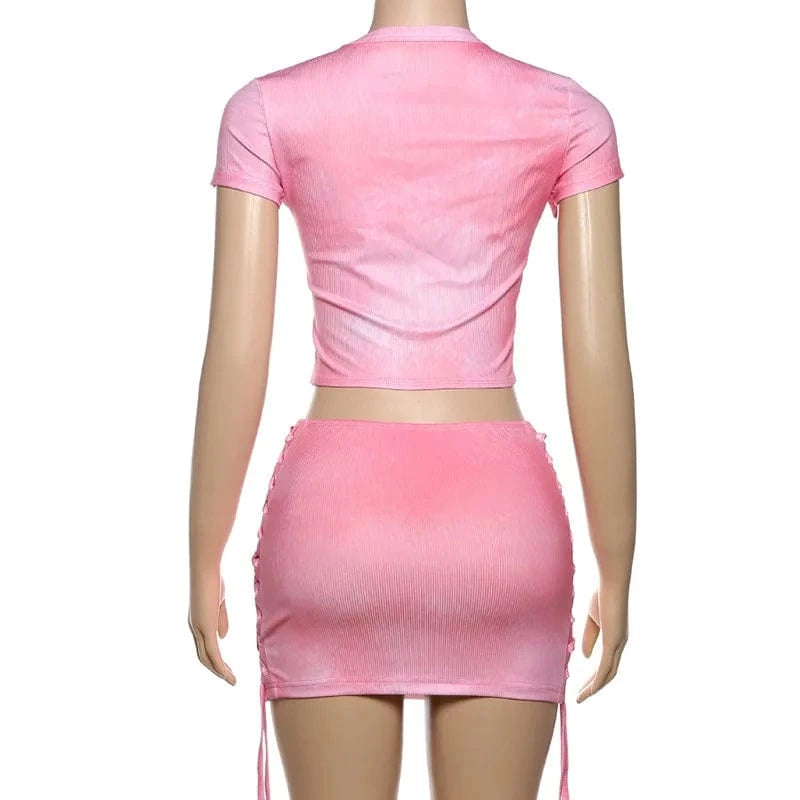 2024 trendy boutique dropshipping usa size cute pink fashion 2 piece skirt set for women