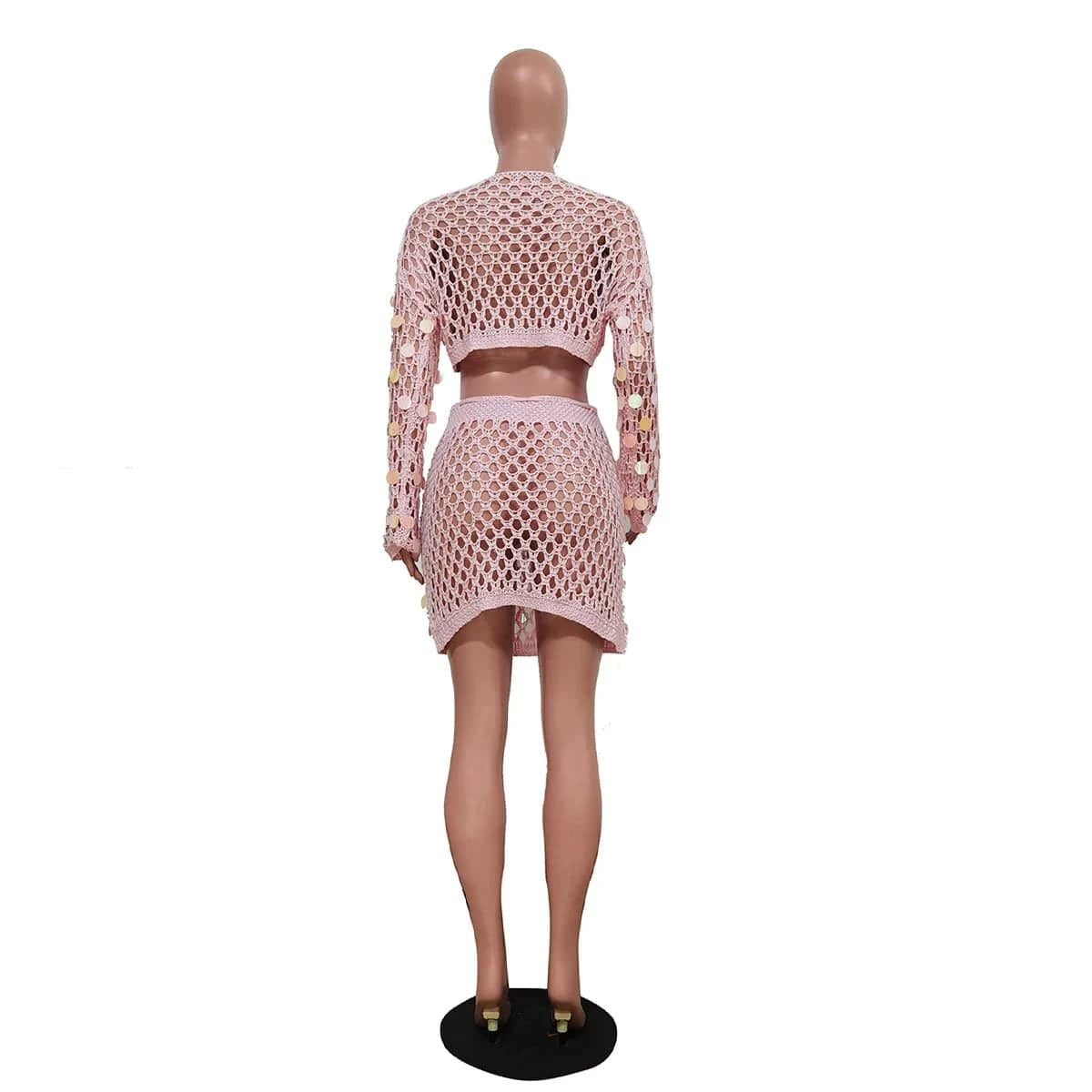2024 trendy boutique S-2XL beachwear knitted sequined party 2 piece skirt set for women