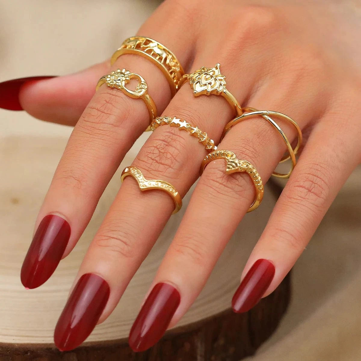 2024 Trendy Geometric Crystal Heart Rings Set Gold Moon Butterfly Green Stone diamond Knuckle Finger Ring Women Jewelry Gift