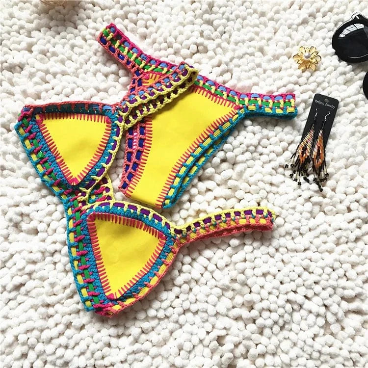 2024 Unique Split Women's Swimsuit High Waist Crochet Bathing Suit Sexy Bikini Swimwear Ladies Multi color Summer Swimsuit
