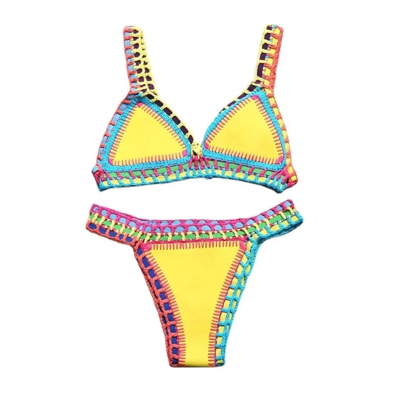 2024 Unique Split Women's Swimsuit High Waist Crochet Bathing Suit Sexy Bikini Swimwear Ladies Multi color Summer Swimsuit