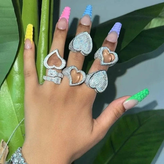 2024 Valentine's Day Gift Fashion Jewelry Micro Pave CZ Full Paved Hollow Heart Ring For Women