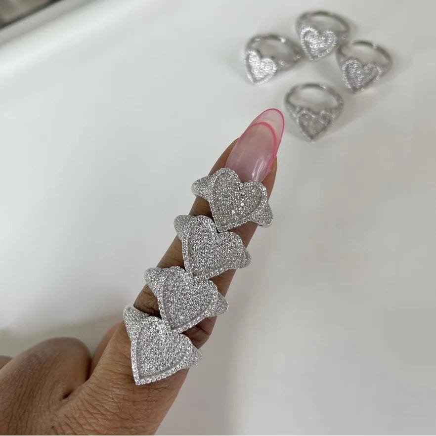 2024 Valentine's Day Gift Fashion Jewelry Micro Pave CZ Full Paved Hollow Heart Ring For Women