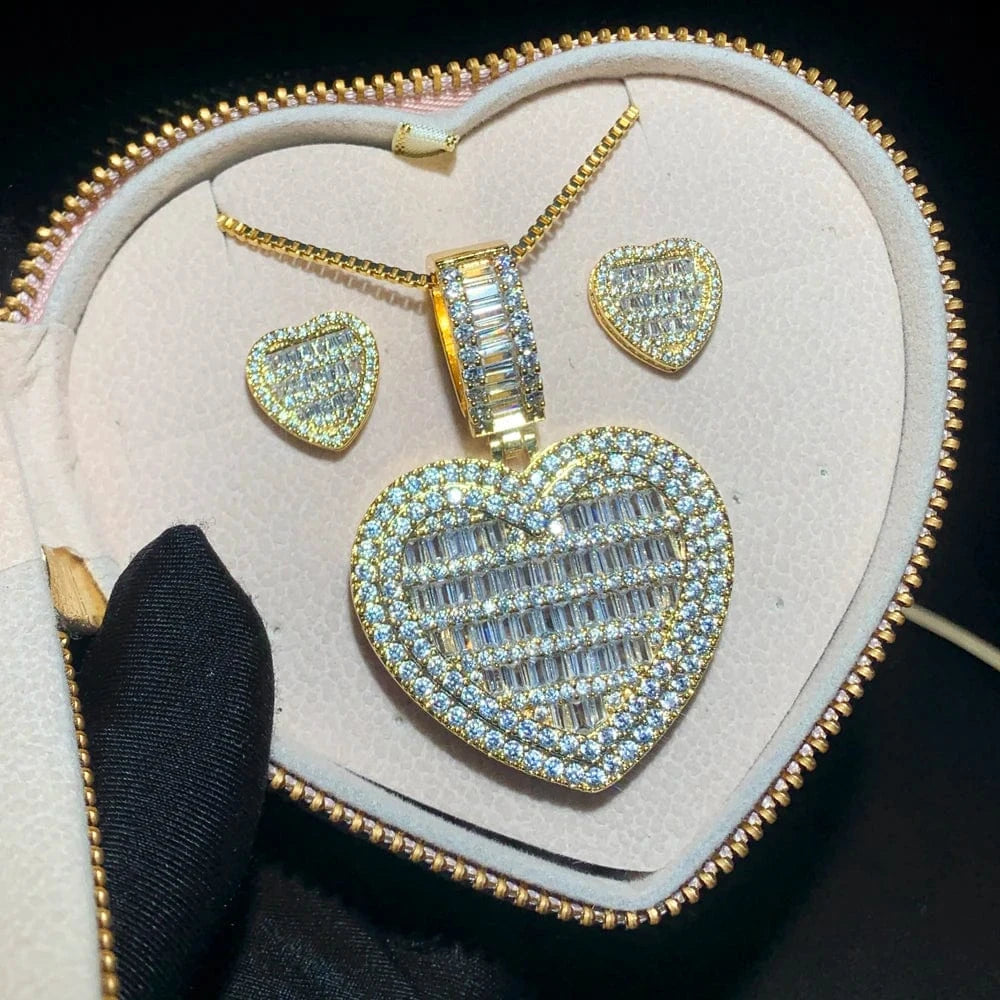 2024 Valentine's Day Gift new fashion iced out bling rectangle cz heart shaped pendant women necklace wholesale in stock