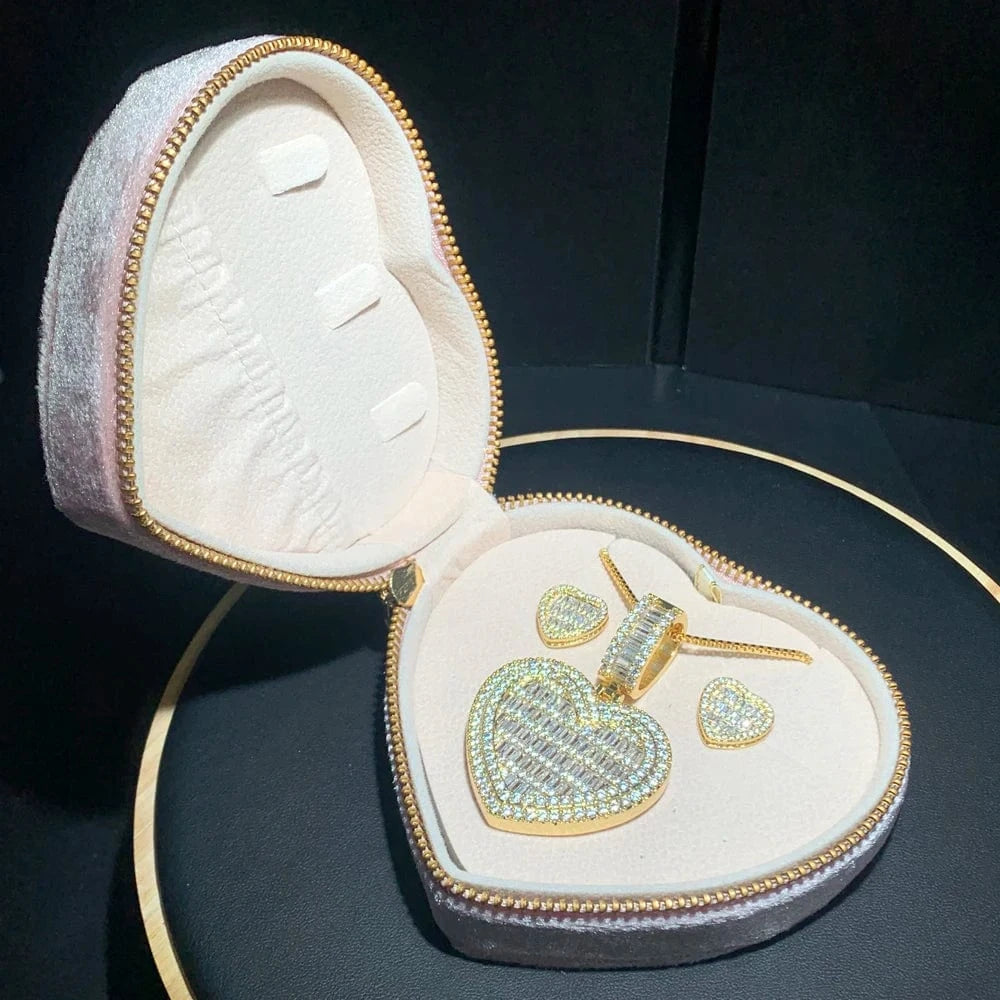 2024 Valentine's Day Gift new fashion iced out bling rectangle cz heart shaped pendant women necklace wholesale in stock