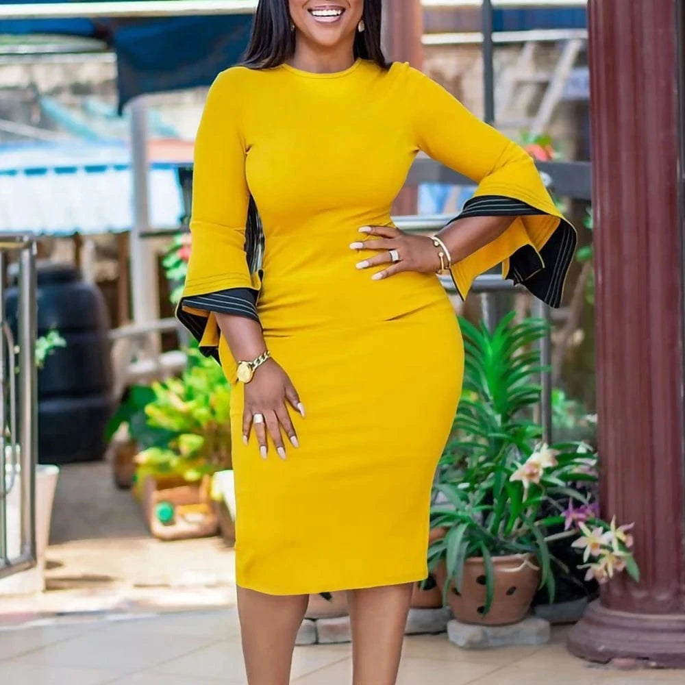 2024 Vintage Africa Fashion Dresses Patchwork Flare Three Quarter Sleeve O-Neck Birthday Party Midi Dress for Women Vestidos