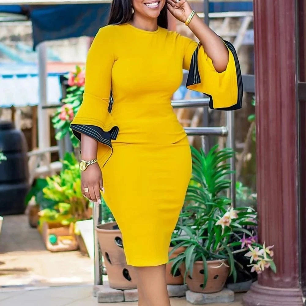 2024 Vintage Africa Fashion Dresses Patchwork Flare Three Quarter Sleeve O-Neck Birthday Party Midi Dress for Women Vestidos