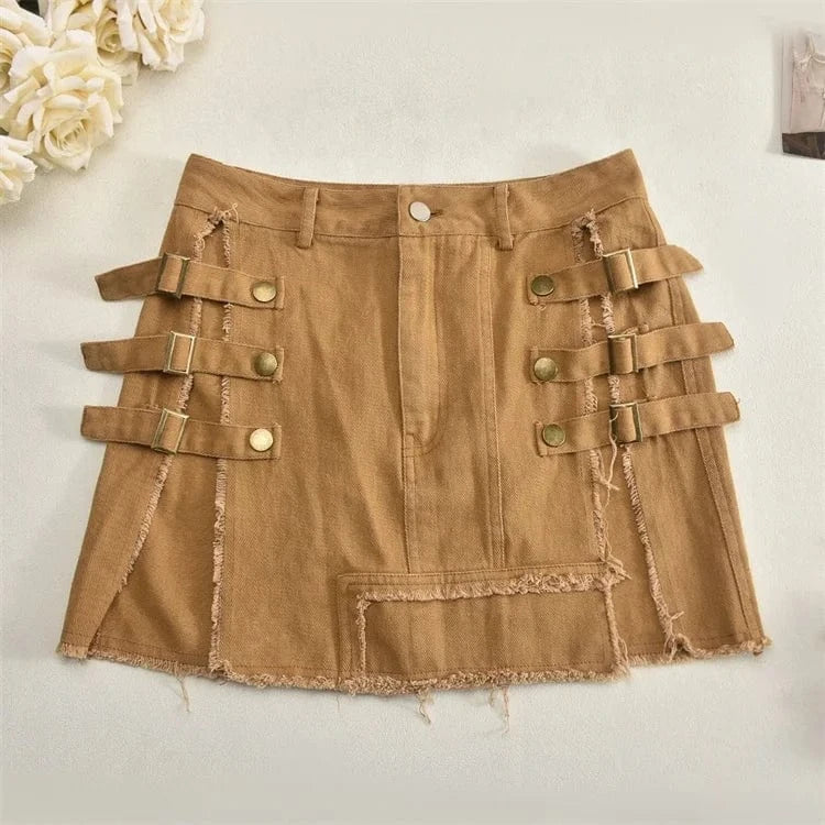 2024 Washed Denim 2 Piece Set Women Fashion Hooded Crop Tank Tops and Tassels Mini Skirts Suits
