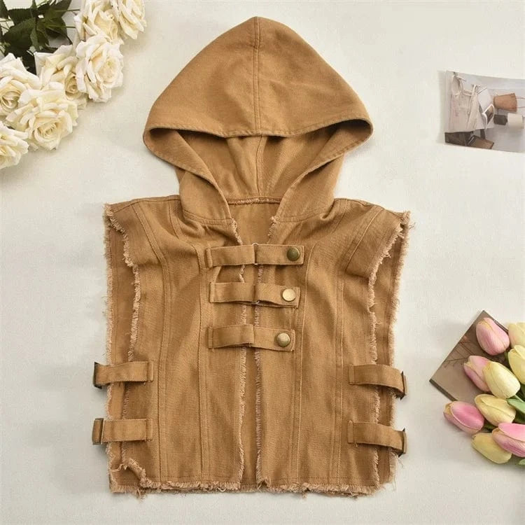 2024 Washed Denim 2 Piece Set Women Fashion Hooded Crop Tank Tops and Tassels Mini Skirts Suits
