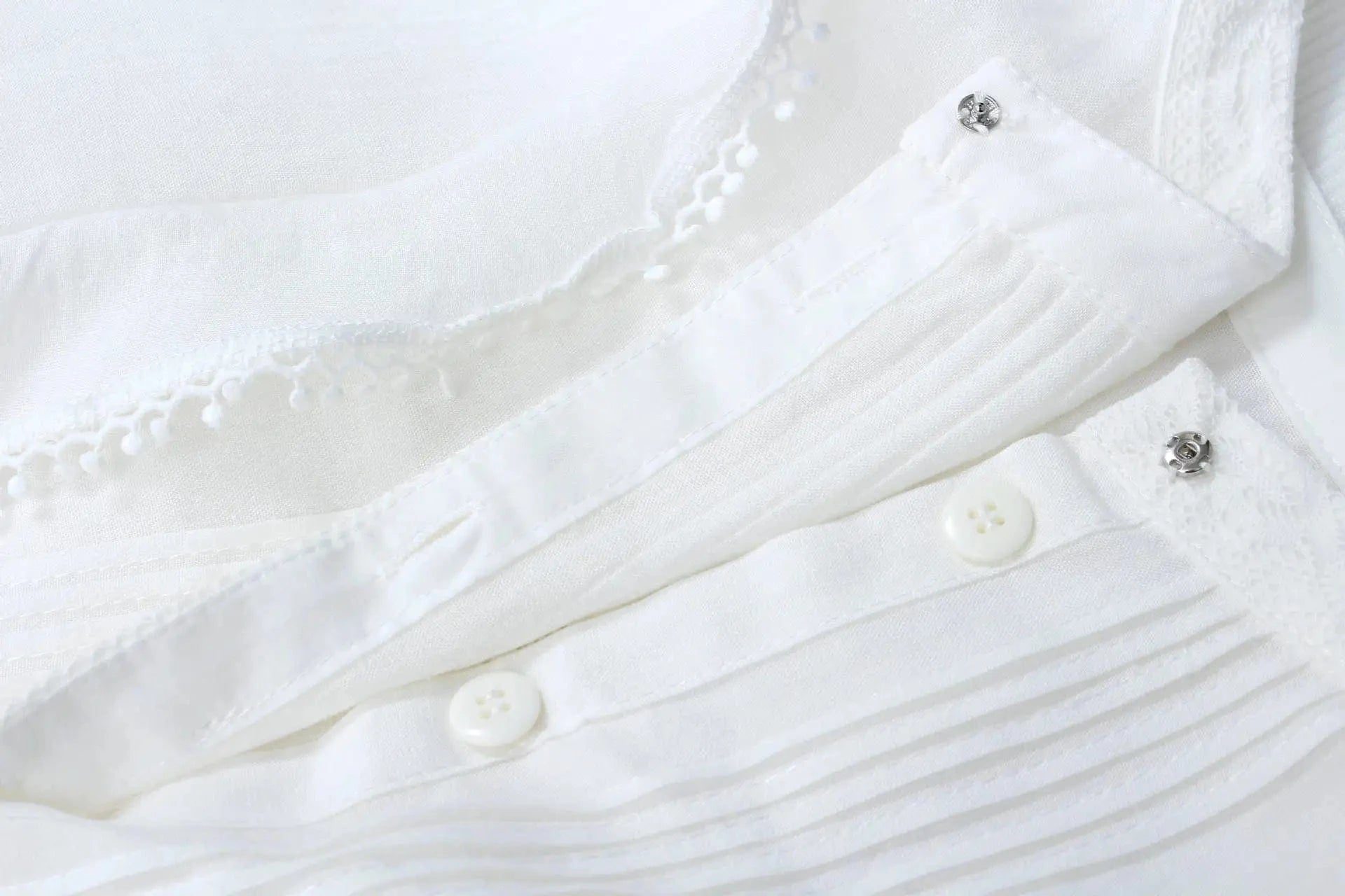 2024 White Vintage French Style Lady Elegant Ruffles Top Round Collar Long Sleeve Lace Patchwork Women Solid Blouse