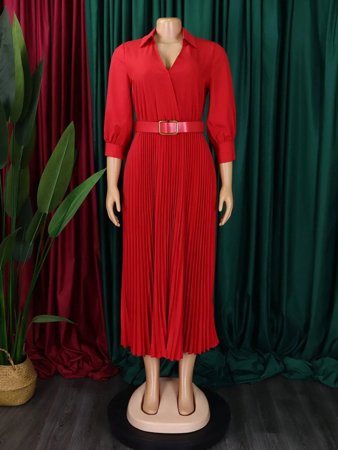 2024 Wholesale Ladies Long Dress With Belt Women's clothing Party Pleated Dress Long Sleeve Women's Dresses