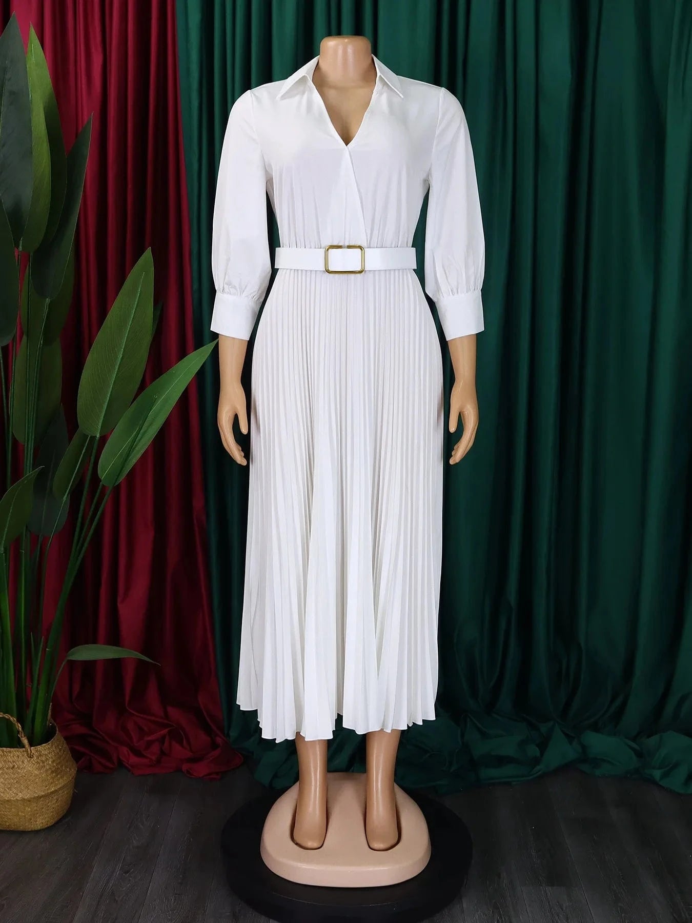 2024 Wholesale Ladies Long Dress With Belt Women's clothing Party Pleated Dress Long Sleeve Women's Dresses