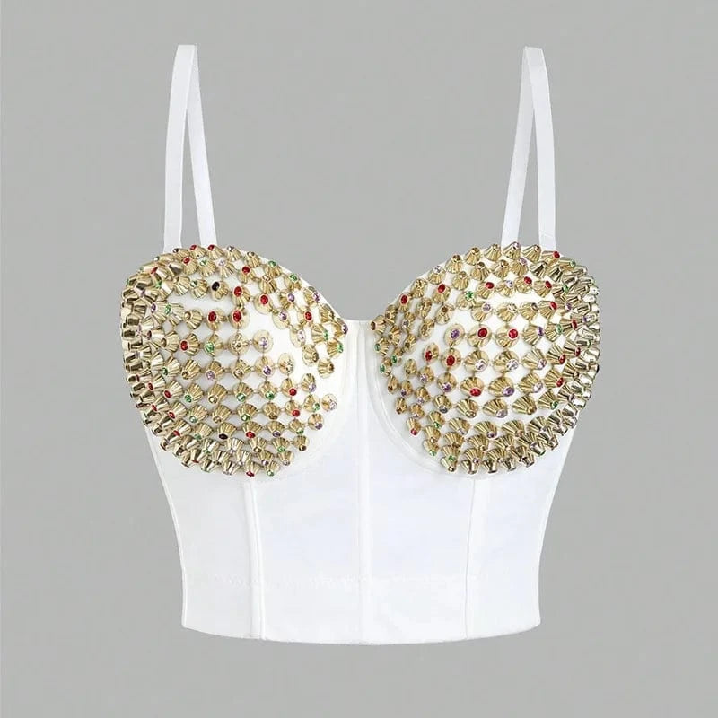 2024 Wholesale Luxury Design Corset Diamonds Rivet Outwear Crop Tops for Women Sexy Camis