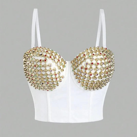 2024 Wholesale Luxury Design Corset Diamonds Rivet Outwear Crop Tops for Women Sexy Camis