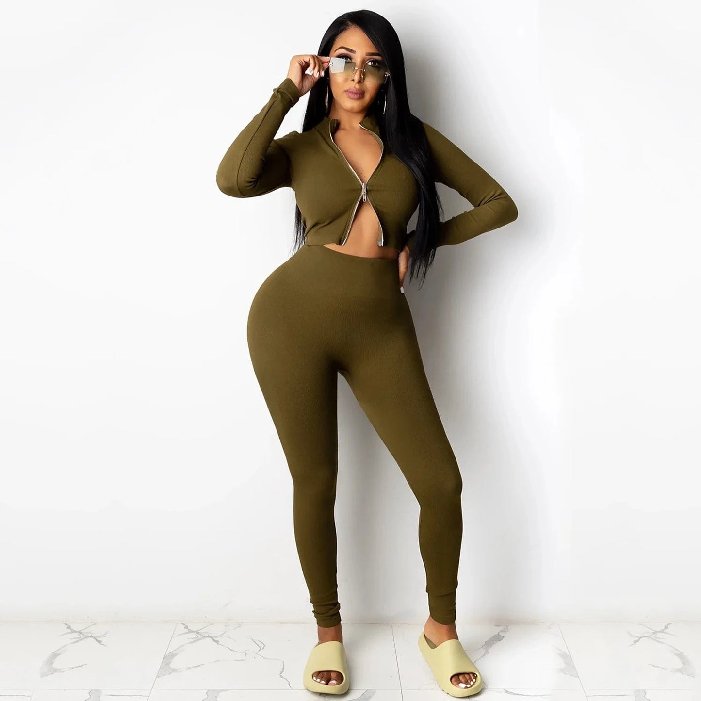 2024 Wholesaler New Fall Women Casual Solid Color 2 Piece Pants Set Sweat Suits Outfit Women Two Piece Tracksuit Set