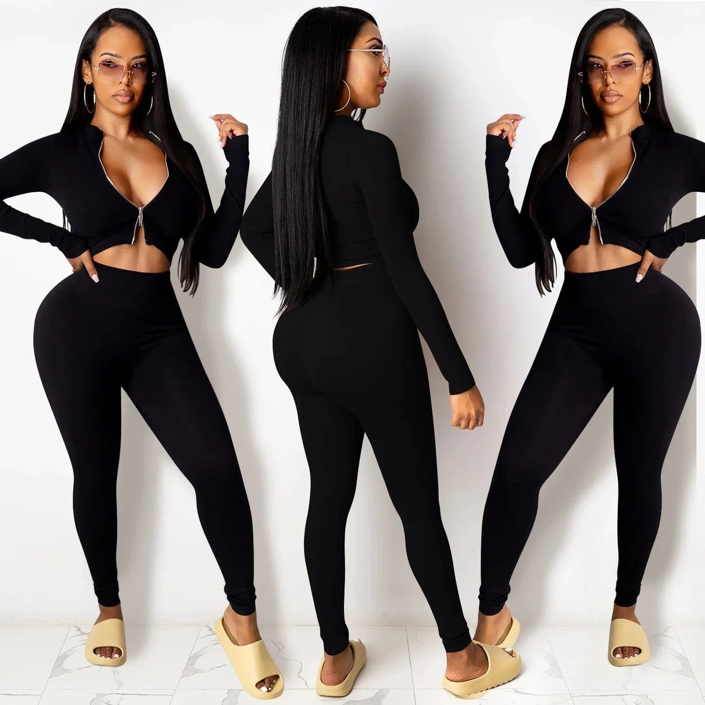 2024 Wholesaler New Fall Women Casual Solid Color 2 Piece Pants Set Sweat Suits Outfit Women Two Piece Tracksuit Set