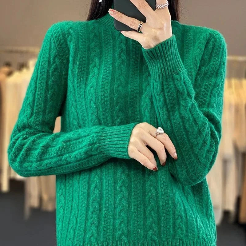2024 winter best-selling high-quality fashion women's solid color semi-turtleneck long-sleeved loose knit pullover sweater