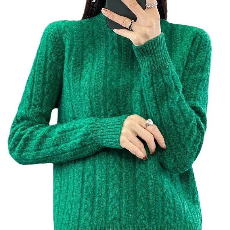2024 winter best-selling high-quality fashion women's solid color semi-turtleneck long-sleeved loose knit pullover sweater