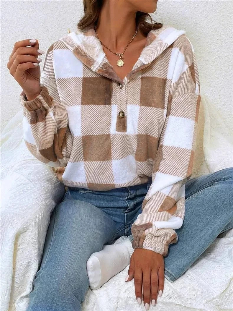 2024 Winter Fashion Women's Coats Plaid Long Sleeve Turn Down Neck Ladies Jacket