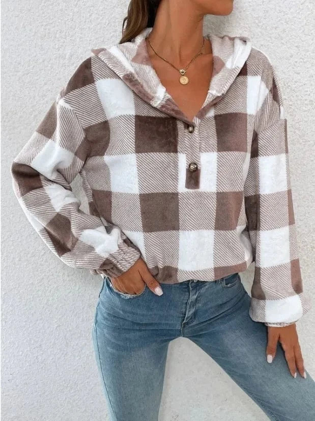 2024 Winter Fashion Women's Coats Plaid Long Sleeve Turn Down Neck Ladies Jacket