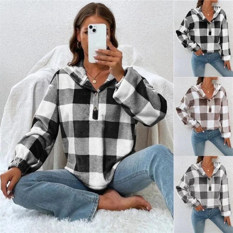 2024 Winter Fashion Women's Coats Plaid Long Sleeve Turn Down Neck Ladies Jacket