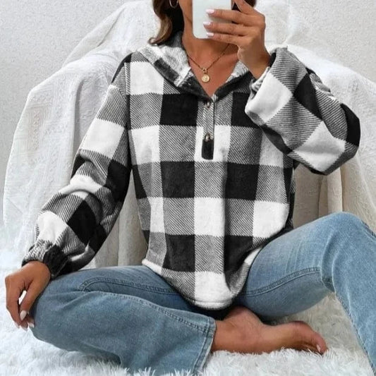 2024 Winter Fashion Women's Coats Plaid Long Sleeve Turn Down Neck Ladies Jacket