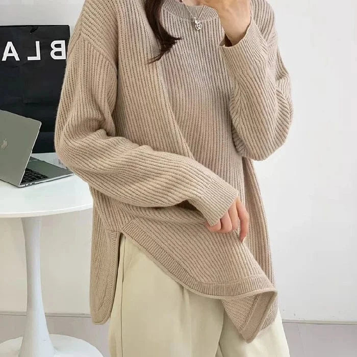 2024 Winter new arrivals women's solid color O-collar long-sleeved loose pullover sweater