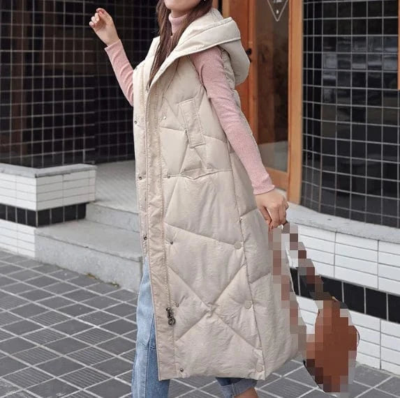 2024 Winter Thicken Warm Hooded Long Bubble Coat Fashion Cotton-Padded Jacket Sleeveless Puffer Vest For Women
