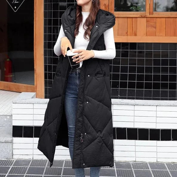 2024 Winter Thicken Warm Hooded Long Bubble Coat Fashion Cotton-Padded Jacket Sleeveless Puffer Vest For Women