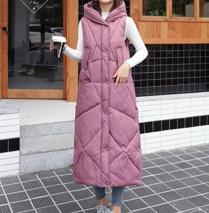 2024 Winter Thicken Warm Hooded Long Bubble Coat Fashion Cotton-Padded Jacket Sleeveless Puffer Vest For Women
