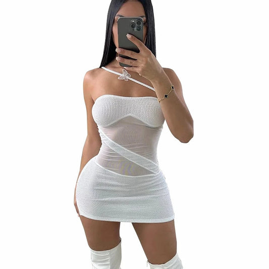 2024 woman summer mesh sheer sexy mature mini see trough dress for women modest