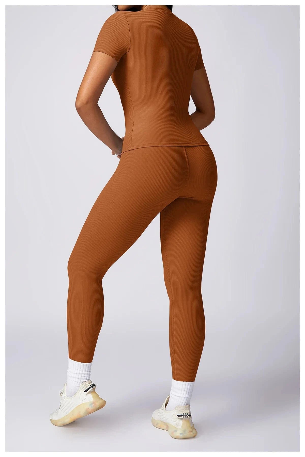 2024 Women 2 Piece Gym Workout Suit Square Neck Sports Bra Tshirt Tank Top Butt Lift Legging Set Ladies Ribbed Fitness Yoga Sets