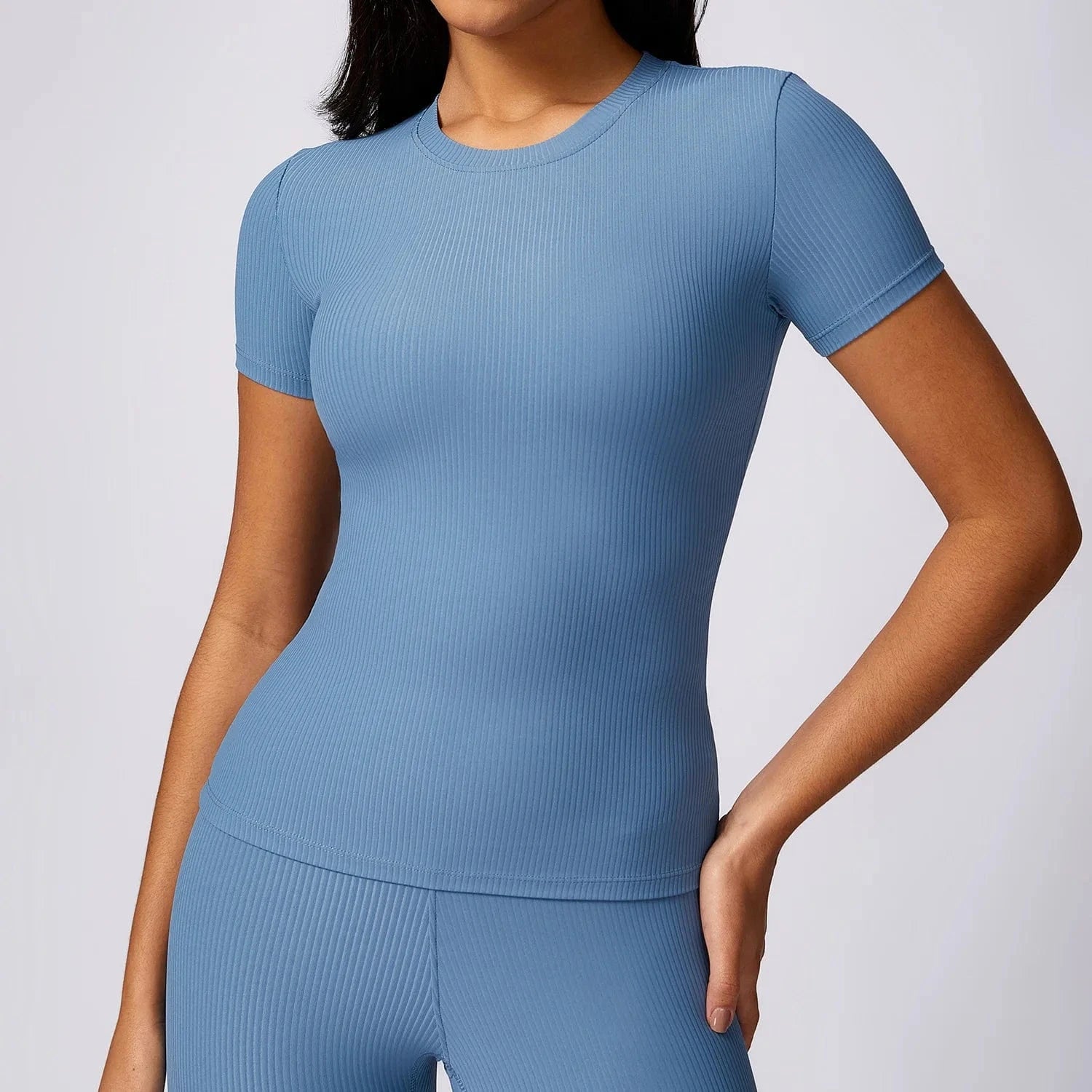 2024 Women 2 Piece Gym Workout Suit Square Neck Sports Bra Tshirt Tank Top Butt Lift Legging Set Ladies Ribbed Fitness Yoga Sets